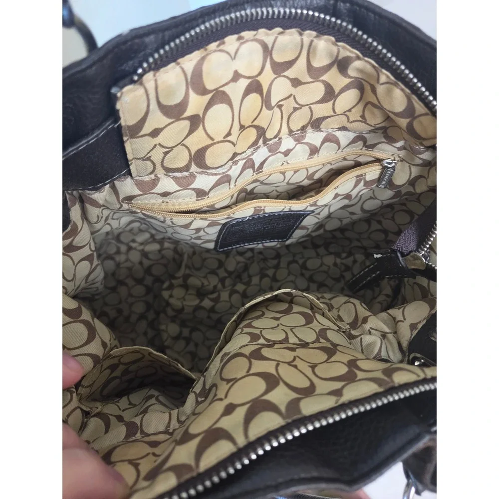 Coach Vintage Y2K Signature Jacquard Shoulder Bag Brown Buckle Zipper Tote
